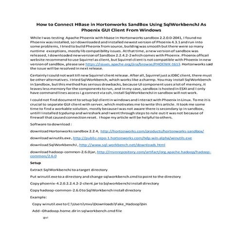 How to Connect HBase in Hortonworks SandBox/Cluster using SqlWorkbenchJ as Ph...