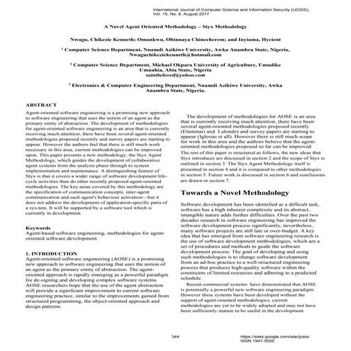 A Novel Agent Oriented Methodology – Styx Methodology