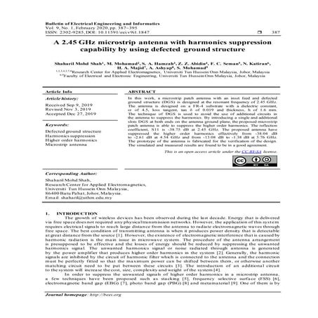 A 2.45 GHz microstrip antenna with harmonics suppression capability by using ...