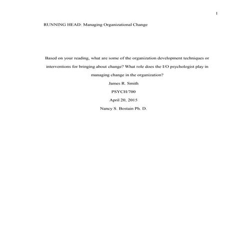 Managing Organizational Change Final Draft