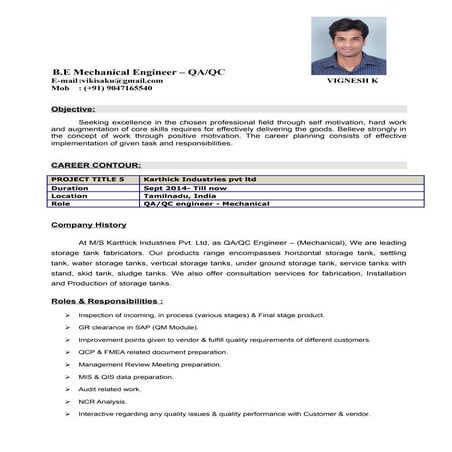 Mechanical Engineer – QAQC