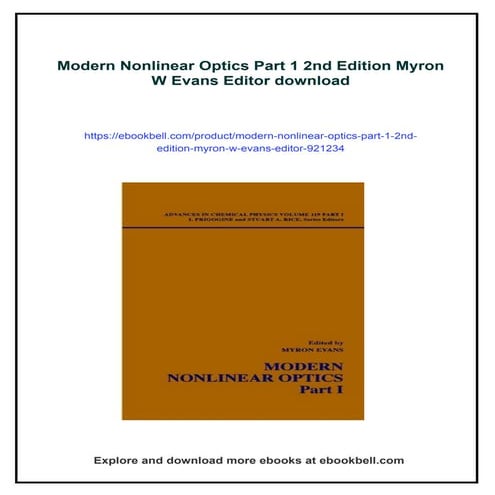 Modern Nonlinear Optics Part 1 2nd Edition Myron W Evans Editor | PDF