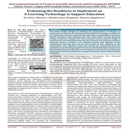 Evaluating the Readiness to Implement an E Learning Technology to Support Edu...