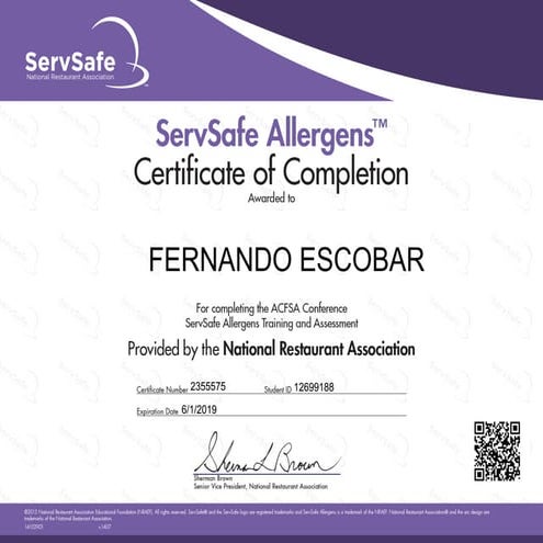 Certificate Allergens