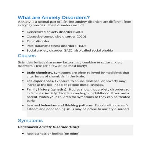 9 Common Signs & Symptoms of Anxiety | PDF