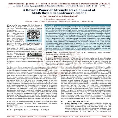 A Review Paper on Strength Development of SCMS Based Geopolymer Cement