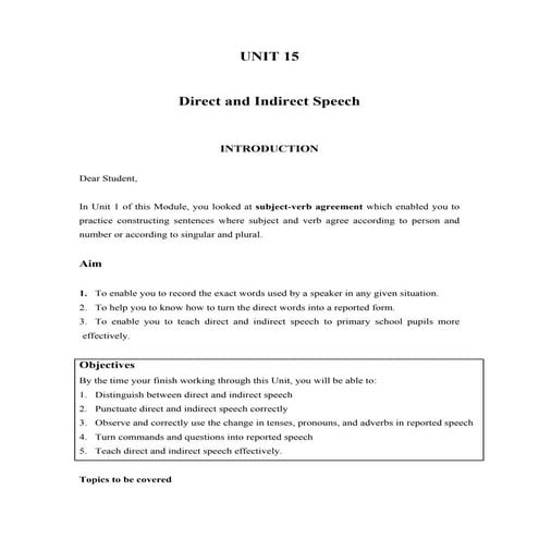 Direct and Indirect Speech Notes