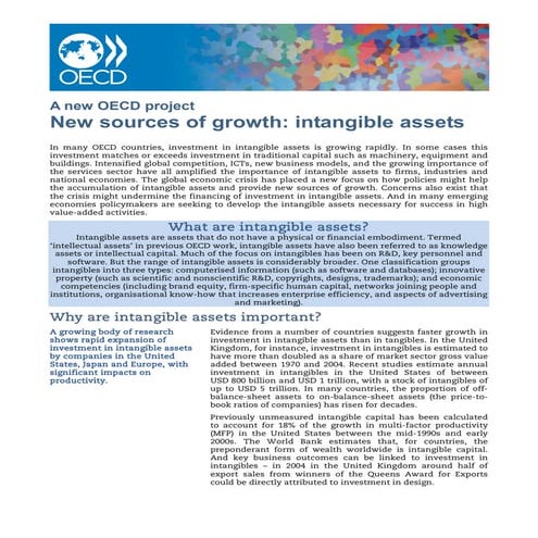 Intangibles: the new sources of growth (OECD project)