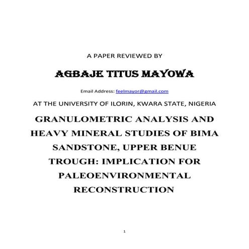 GRANULOMETRIC ANALYSIS AND HEAVY MINERAL STUDIES OF BIMA SANDSTONE