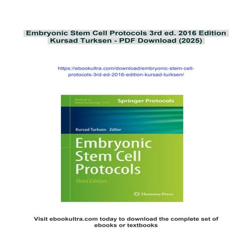 Embryonic Stem Cell Protocols 3rd ed. 2016 Edition Kursad Turksen | PDF