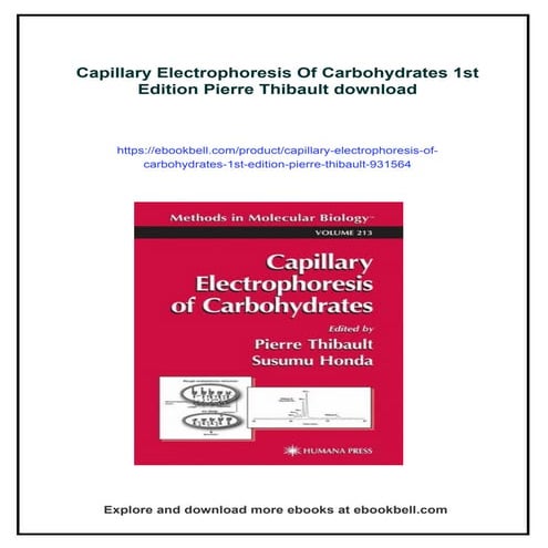 Capillary Electrophoresis Of Carbohydrates 1st Edition Pierre Thibault