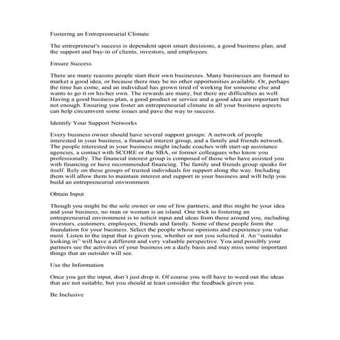 Fostering an Entrepreneurial Climate