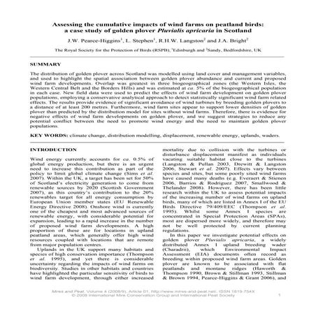 Pearce-Higgins et al. 2008. Assessing the cumulative effects of windfarms on Peatland birds - Golden Plover