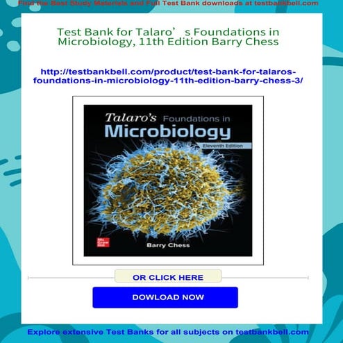 Test Bank for Talaro’s Foundations in Microbiology, 11th Edition, Barry ...