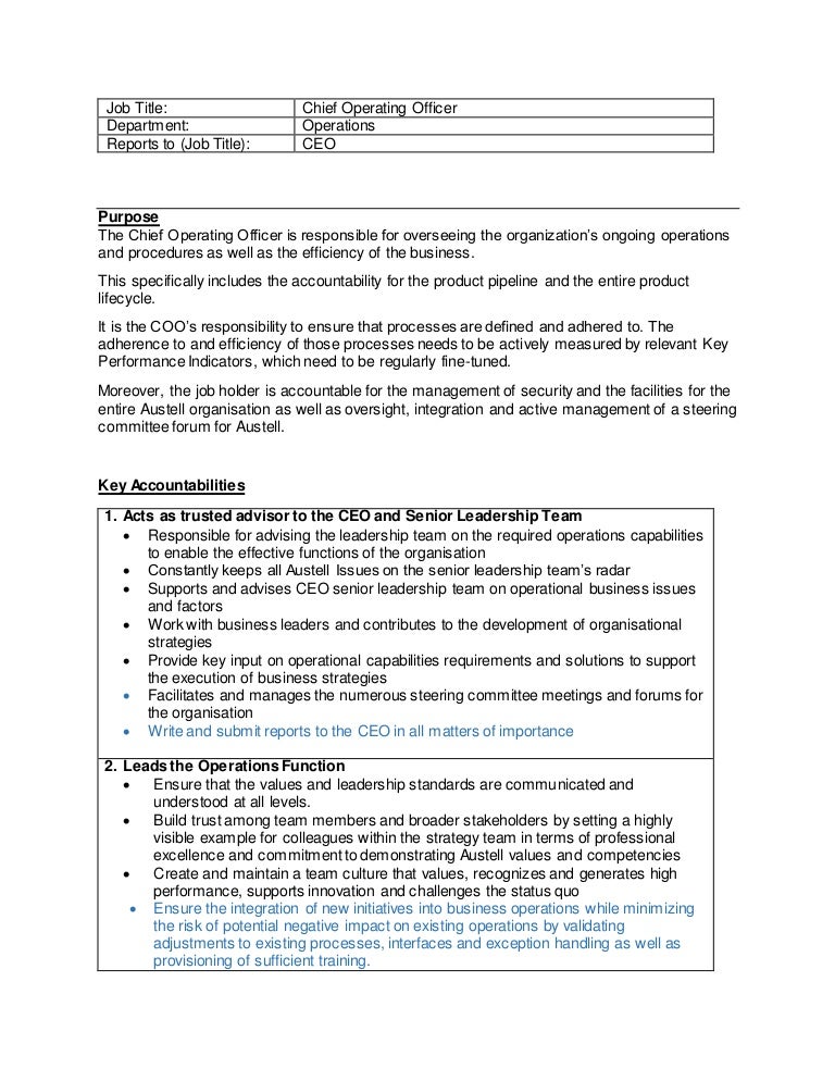 Chief Operating Officer Job Description