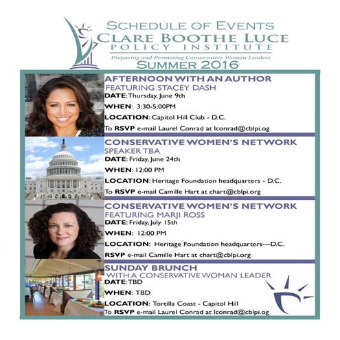 Schedule of Events Flier - Summer 2016