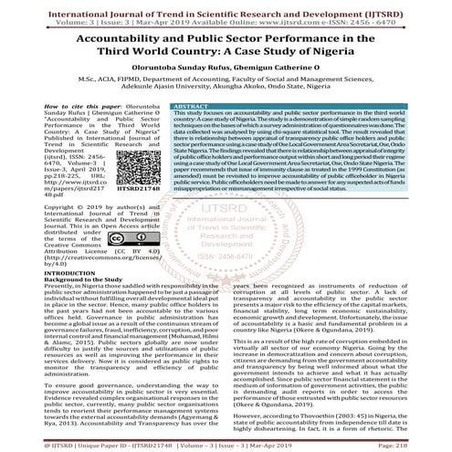Accountability and Public Sector Performance in the Third World Country A Cas...