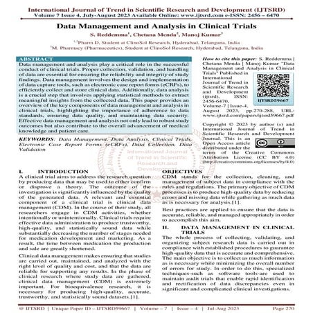 Data Management and Analysis in Clinical Trials