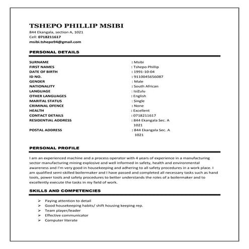 CURRICULUM VITAE OF Tshepo 3