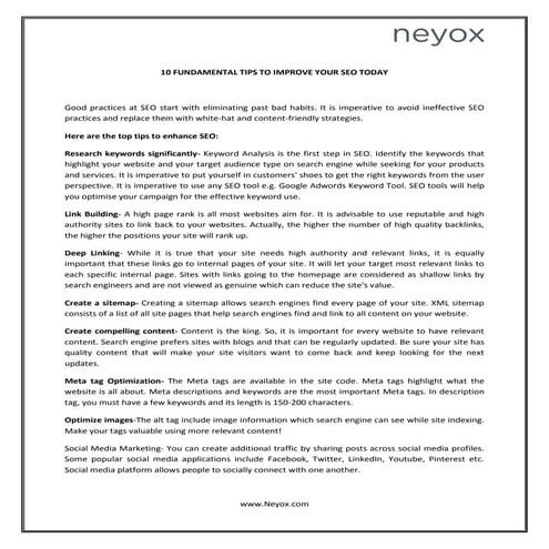 10 FUNDAMENTAL TIPS TO IMPROVE YOUR SEO TODAY