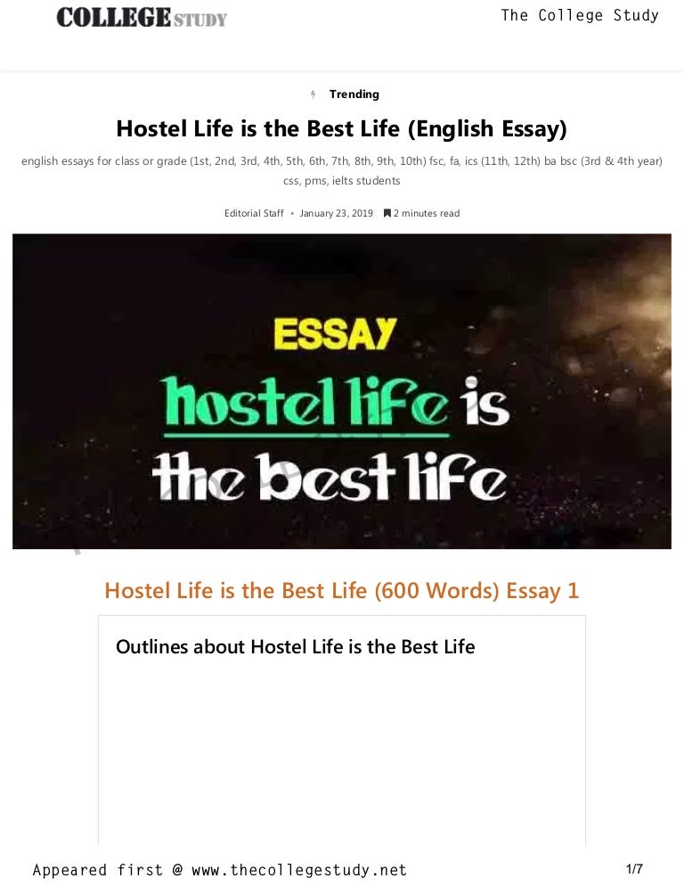 46 Hostel Life Is The Best Life English Essay The College Study