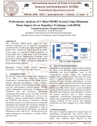 Performance Analysis of V-Blast MIMO System Using Minimum Mean Square Error Equalizer Technique with BPSK