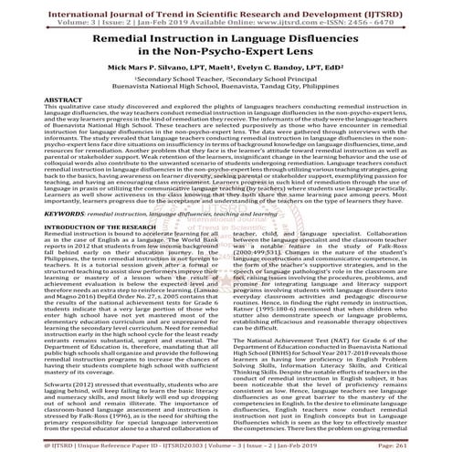 Remedial Instruction in Language Disfluencies in the Non-Psycho-Expert Lens