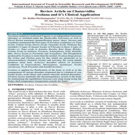 Review Article on Chaturvidha Svedana and it’s Clinical Application