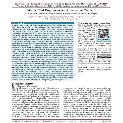 Water Fuel Engines as An Alternative Concept