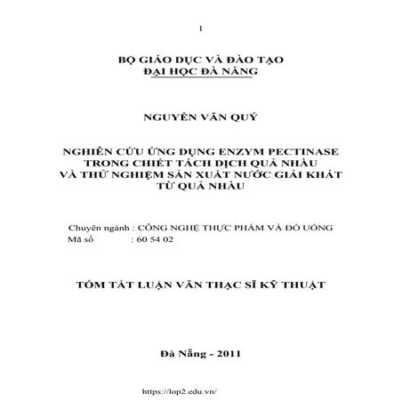 Luận văn Nghiên cứu sử dụng enzym pectinase trong chiết tách dịch quả nhàu và...