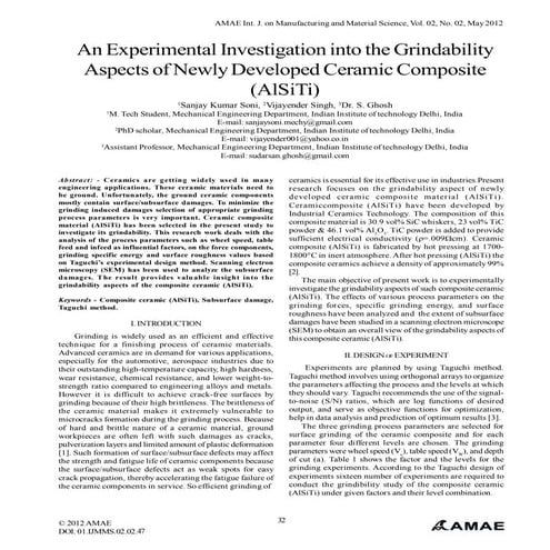 An Experimental Investigation into the Grindability Aspects of Newly Develope...