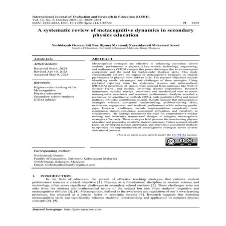 A systematic review of metacognitive dynamics in secondary physics ...