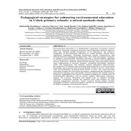 Pedagogical strategies for enhancing environmental education in Uzbek ...