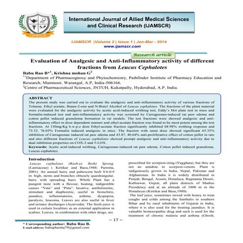 Evaluation of analgesic and anti-inflammatory activity of different ...