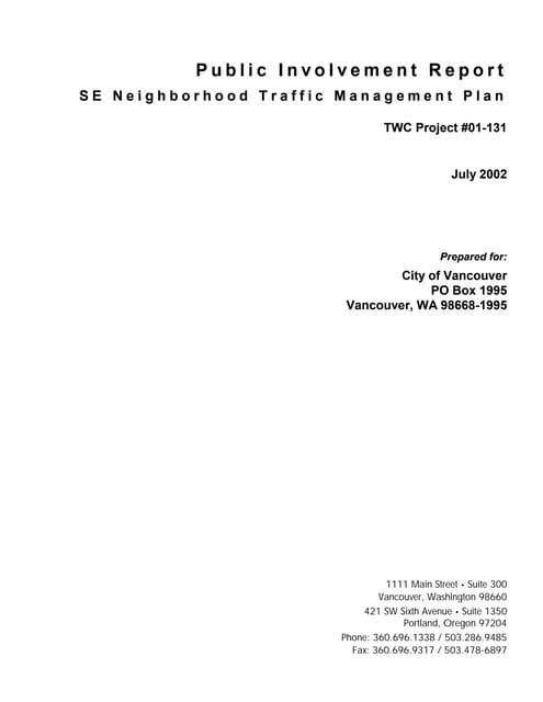 2002.07 CoV - SE Neighborhood Traffic Management Plan - Public Involvement Re...
