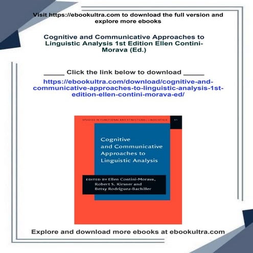 Cognitive and Communicative Approaches to Linguistic Analysis 1st Edition Ell...