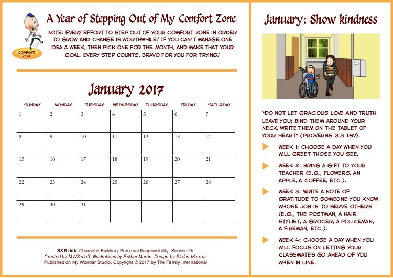 Calendar For January Theme Kindness
