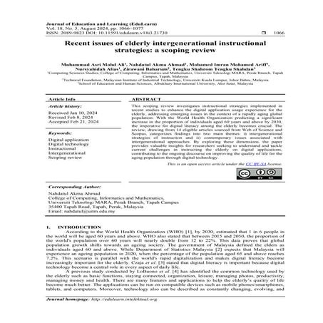 Recent issues of elderly intergenerational instructional strategies: a ...