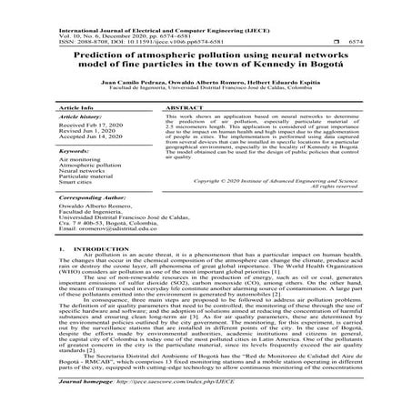 Prediction of atmospheric pollution using neural networks model of fine parti...