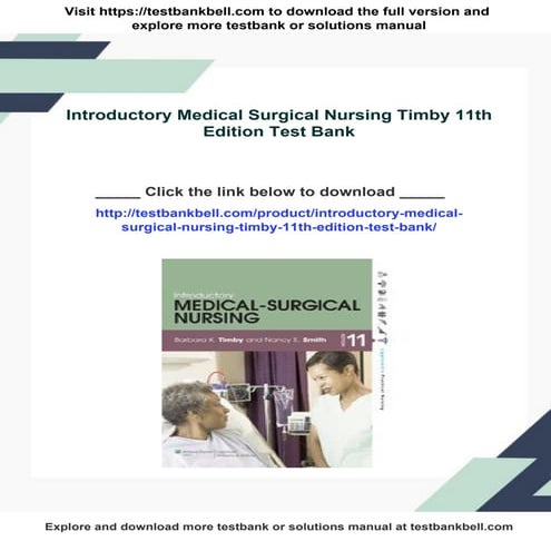 Introductory Medical Surgical Nursing Timby 11th Edition Test Bank | PDF
