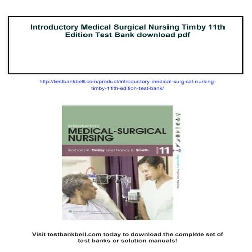 Introductory Medical Surgical Nursing Timby 11th Edition Test Bank | PDF