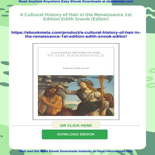 A Cultural History of Hair in the Renaissance 1st Edition Edith Snook ...