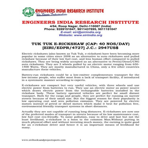 Report on electric rickshaw and case studies | PDF