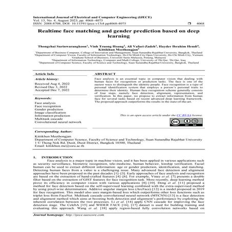Realtime face matching and gender prediction based on deep learning
