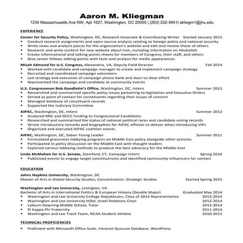 Aaron M. Kliegman Resume | PDF