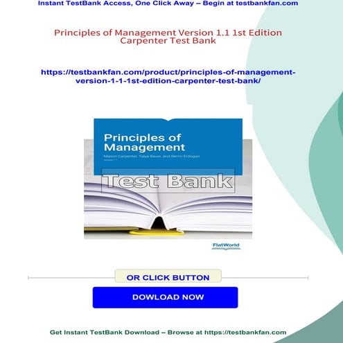 Principles of Management Version 1.1 1st Edition Carpenter Test Bank | PDF