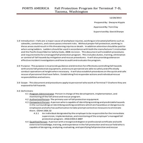 Fall Protection Program for Terminal 7D | DOCX