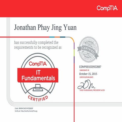 CompTIA IT Fundamentals certificate (1) | PDF