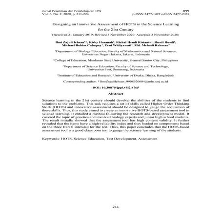 Designing an Innovative Assessment of HOTS in the Science Learning for the 21...
