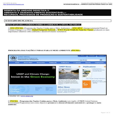 9º ano Desenvolvimento Sustentavel
